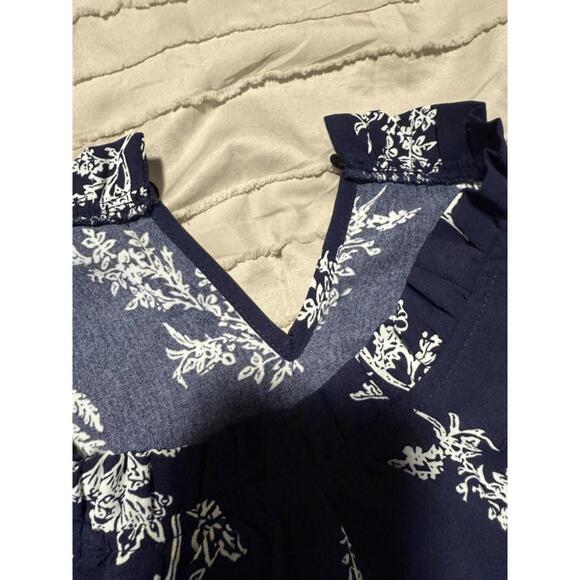 SHEIN Navy Blue Floral Print Long Sleeve Blouse Size S - Picture 4 of 5